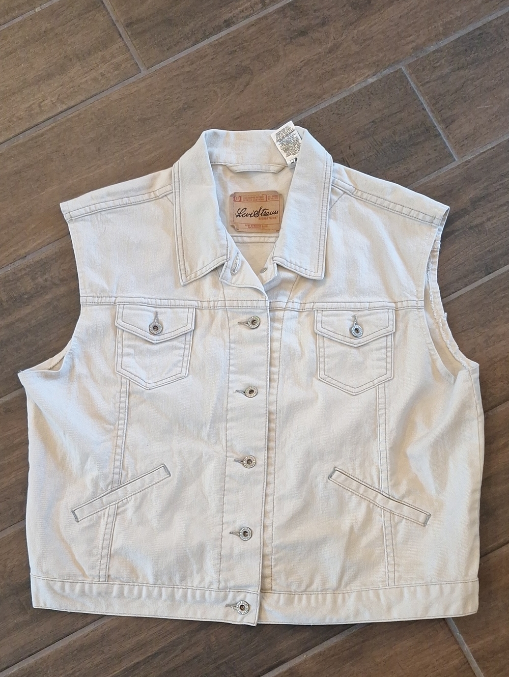 Vintage Levi's Strauss Signature Beige Off White Stretch Denim Vest Size XL